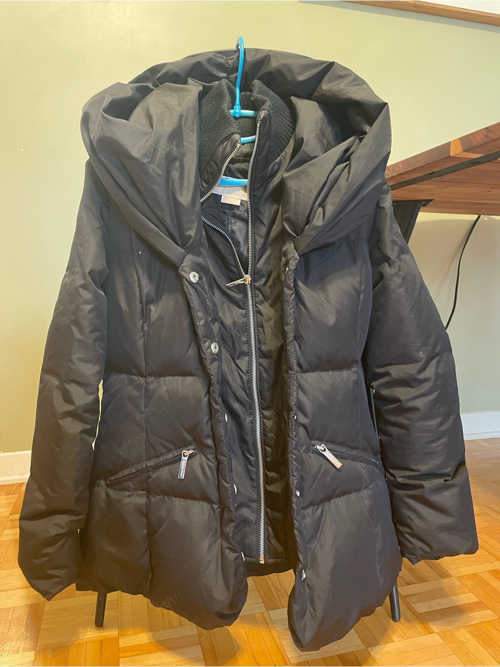 Michael Kors Black Quilted Puffer Coat with Hood